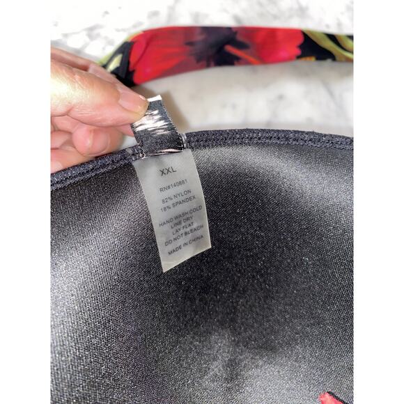 Unique Vintage Swimsuit Top Only 2XL Black Red Halter Hawaiian Tropical - Picture 7 of 7